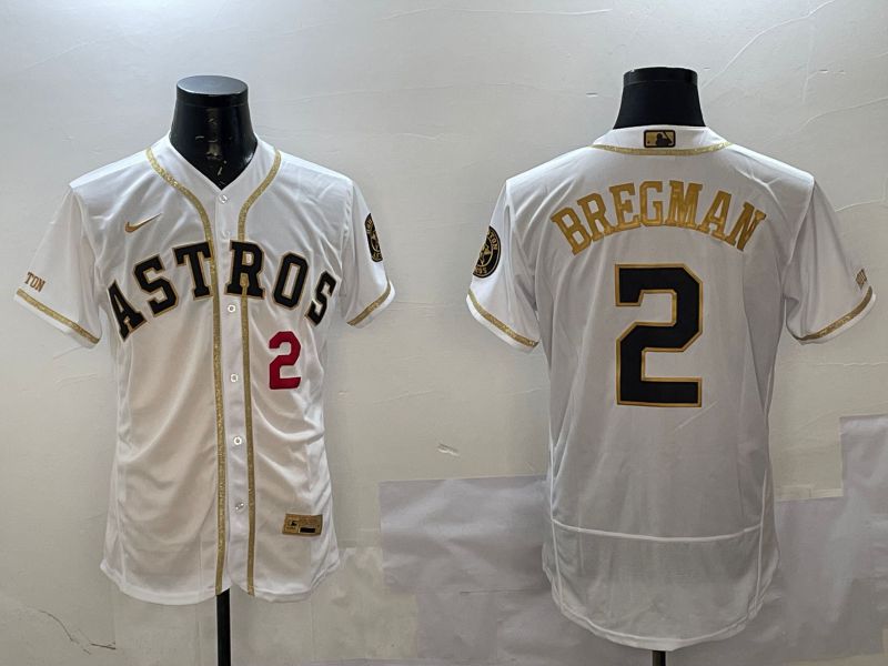 Men Houston Astros #2 Bregman White Gold Elite 2025 Nike MLB Jersey style 2->houston astros->MLB Jersey